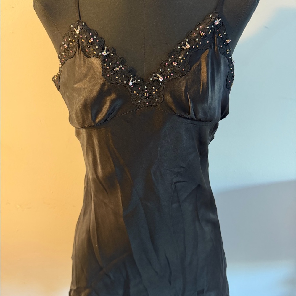 Y2K Central Park West Black 100% silk lace camisole size M